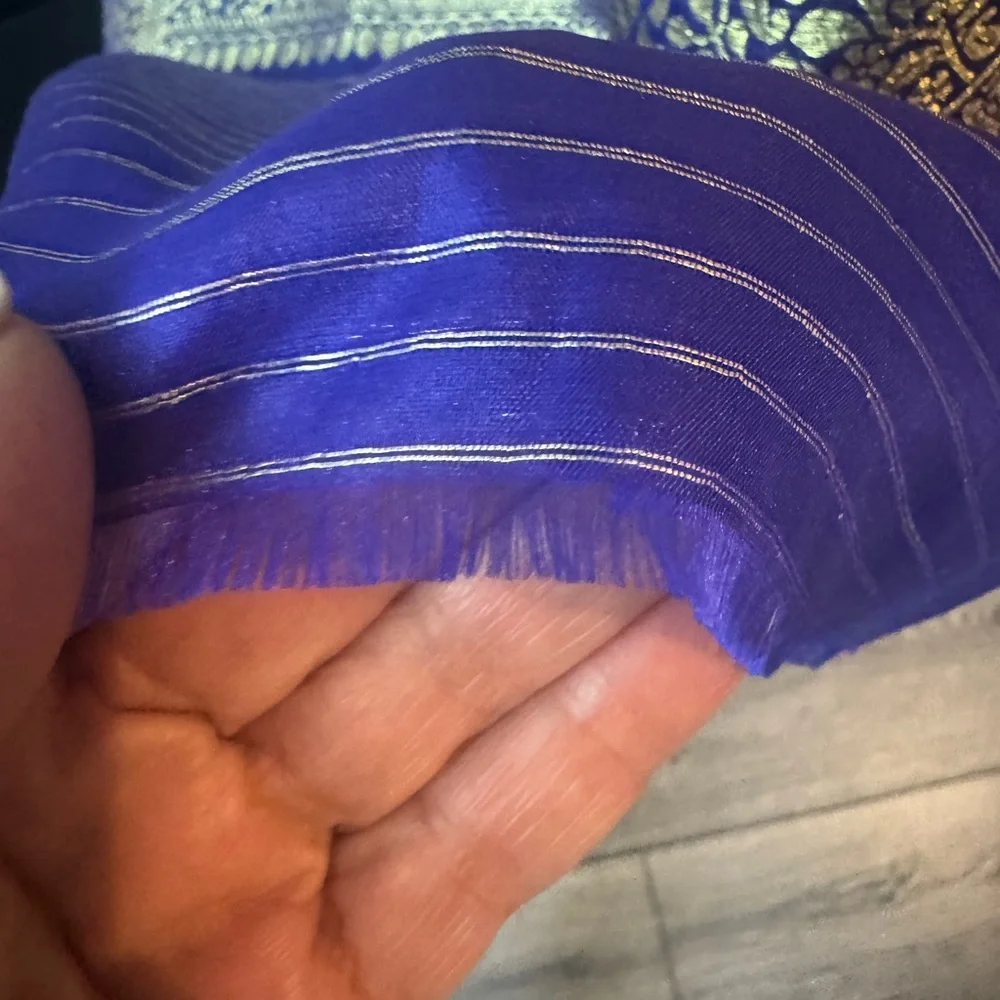 Elegant Blue‎ and Gold Floral silk Scarf